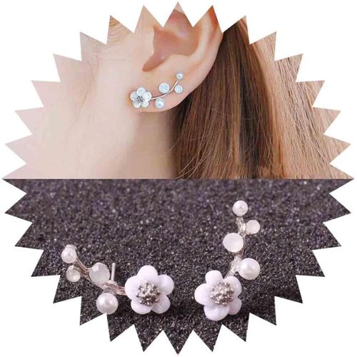 Kgabery-Boucles D'oreilles Fleur Perle Clou D'oreille Mignon Feuille Grimpant Oreille Rampante Boucles D'oreilles Mariage Mariage Bijoux D'oreille Pour Femmes Filles