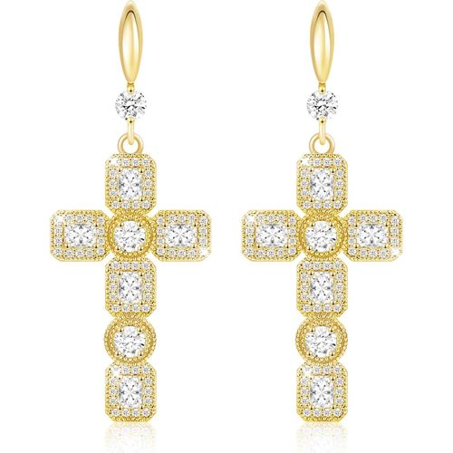Kgabery-Boucles D'oreilles Suspendues En Forme De Croix,Argent Et Or,Bijoux Tendance,Boucles D'oreilles À Pendentif En Forme De Croix En Moissanite,Pierre De Naissance Et Strass