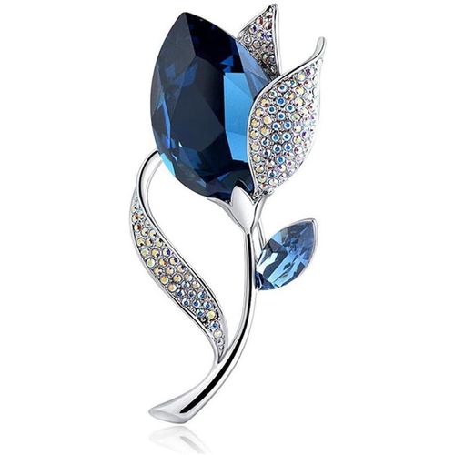 Kgabery-Broche Élégante En Forme De Tulipes En Cristal Bleu Avec Strass Pour Femme-Épingles De Corsage En Argent-Pour Mariage,Fête De Mariage