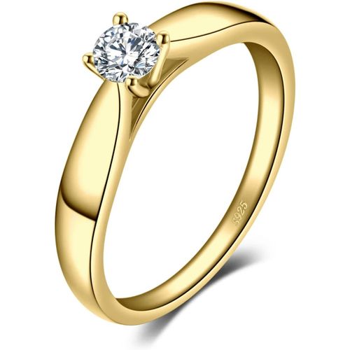 Kgabery-Bague De Fiançailles Anneau D'alliance Pour Femme Zircone Cubique Rond En Argent 925 Mariage Promise Engagement Cadeau Anniversaire Magnifique,Plaqué Or Jaune Or Rose Bijoux Femme