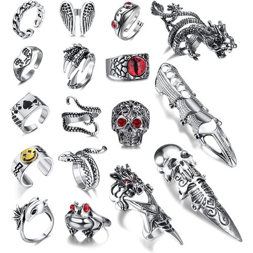 Kgabery-Lot De 16 À 17 Bagues Vintage Punk Pour Homme Et Femme-Bagues Ouvertes En Forme De Serpent