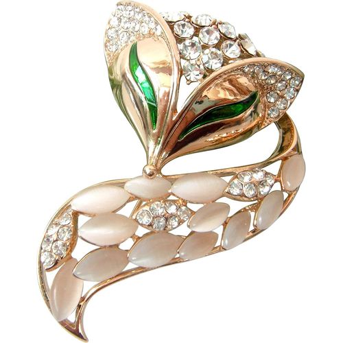 Kgabery-Broche En Forme De Tête De Renard En Plaqué Or 18 Carats Et Cristal Opale