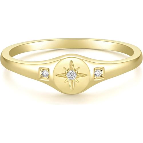 Kgabery-Bague Femmes Hommes 14k Plaqué Or Etoile Du Nord Zirconia Empilable Délicate Bague De Fiançailles À Enfiler Mariage