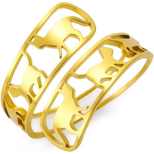 Kgabery-Bague Ouverte Réglable En Acier Inoxydable Pour Femme Avec Chats Qui Marchent