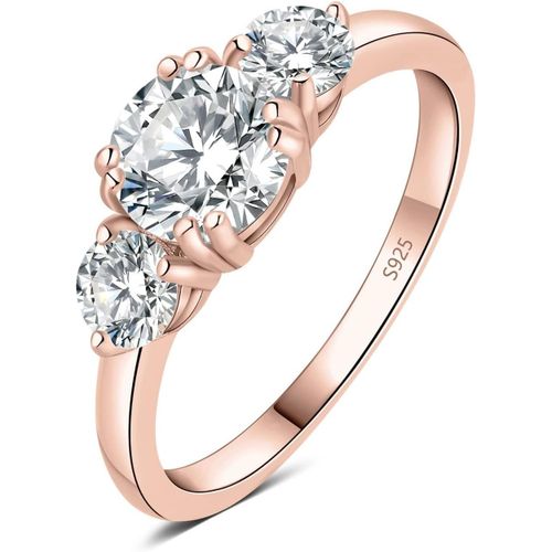Kgabery-1.4ct 3 Pierres Classique Cubic Zirconia Bague Taille Rond Argent Massif 925 Femme,Plaqué Or Jaune Or Rose Bague Diamant Simulé Fiançailles Mariage,Ensemble Parure Bijoux Mariee