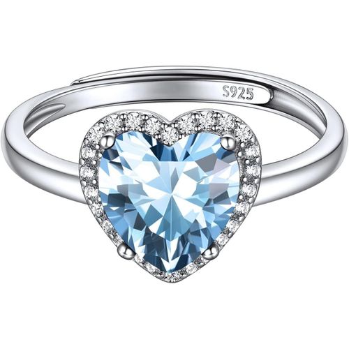Kgabery-Bague Argent Pierre Coeur Reglable Anneau Fiançailles Ajustable Avec Pierre De Naissance Cristaux Bijoux Fantaisie Cadeaux Valentin Anniversaire Pour Femme