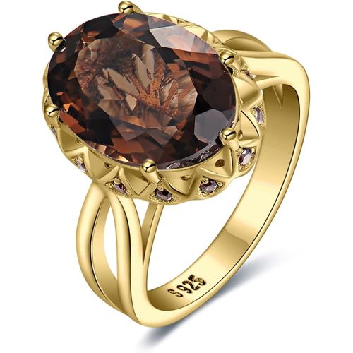 Kgabery-Bague Ovale 5.7ct Cocktail Naturelle Quartz Fume En Argent Sterling 925,Bague Pierre Brun Femme Argent 925 Plaqué Or Jaune Plaqué Or Rose,Ensemble De Bijoux,Cadeau D'anniversaire