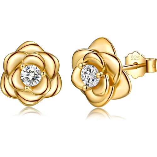 Kgabery-Boucles D'oreilles À Tige En Argent Sterling Pour Femme,Boucles D'oreilles Hypoallergéniques En Forme De Fleur En Oxyde De Zirconium Pour Hélix,Cartilage,Bijoux Cadeaux Pour Filles (Argent,Or,Or