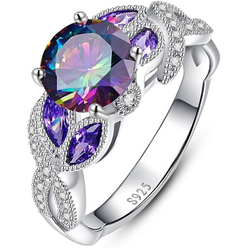 Kgabery-Bague En Argent 925 Pour Femme 3,6 Carats-Topaze Arc-En-Ciel-Bague De Naissance-Bague De Fiançailles Pour Mère Et Grand-Mère-Taille 49,3 (15,7) À 62 (19,7)