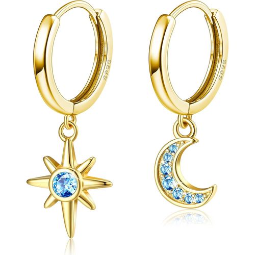 Kgabery-Boucle D'oreille Argent 925¿Boucle D'oreille Enfant Fille,Cz Boucle D Oreille Etoile Et Lune,Cartilage Huggie Piercing Oreille Hypoallergéniques Boucles D'oreilles Pendantes Femme