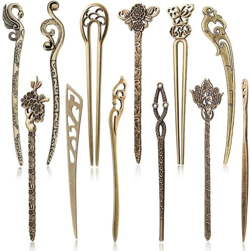 Kgabery-12 Pièces Baguettes De Cheveux Chinoises Femmes,Auhota Chinois Bâtons De Cheveux Rétro Vintage Décoratif,Antique Bronze Épingle À Cheveux Ancien Pour Cheveux Diy Accessoire,12 Styles