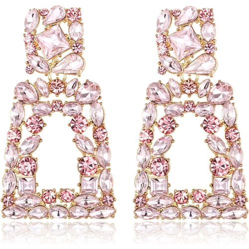 Kgabery-Boucles D'oreilles Percées Femme D'oreilles Pendantes Grand Rectangle Goutte Géométrique Gemme Strass Fantaisie Piercing