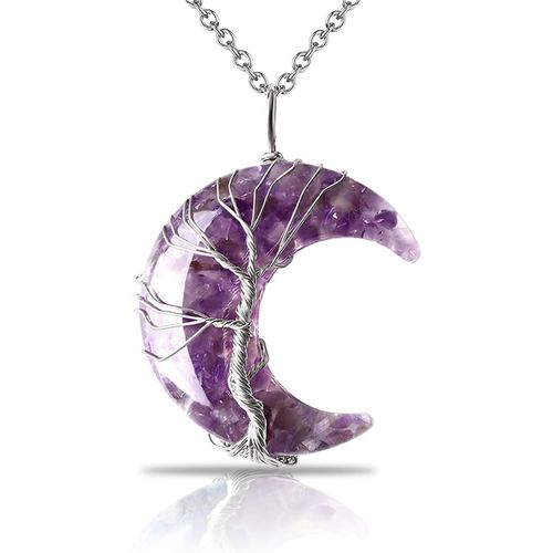 Kgabery-Collier En Cristal,Collier D'améthyste Croissant De Lune Enroulé En Fil De Fer De Vie En Pierre Naturelle,Bijoux En Pierre Précieuse Cadeaux,Violet,L