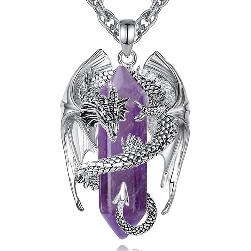 Kgabery-Collier Dragon En Cristal,Pendentif Dragon Nordique De Pierres Précieuses,Hexagonal De Guérison,Bijou Gothique Naturel,Cadeau Pour Hommes Femmes