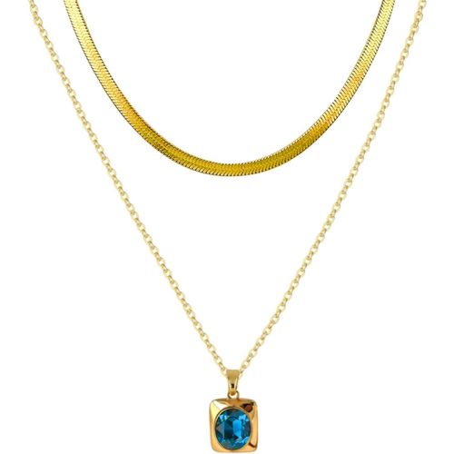 Kgabery-Collier Pendentif Choker À Couches Séparées 18k Plaqué Or Serpent Chevrons Chaîne Empilable Plate Rectangle Gemme Cristal Zircon Collier Cadeau D¿Ensemble De Bijoux Dainty
