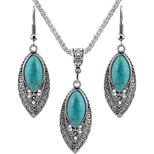 Kgabery-Turquoise Collier Boucles D'oreilles Ensemble Bohème Pendentif Costume Chaîne Western Bijoux Pour Femmes