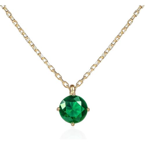 Kgabery-Collier Pendentif En Solitaire Pour Femme Et Adolescente,Colliers En Argent 925 Ou Plaqué Or Avec Une Pierre De Couleur Ou Blanche Ronde,Simple Collier Fin Avec Ecrin Cadeau