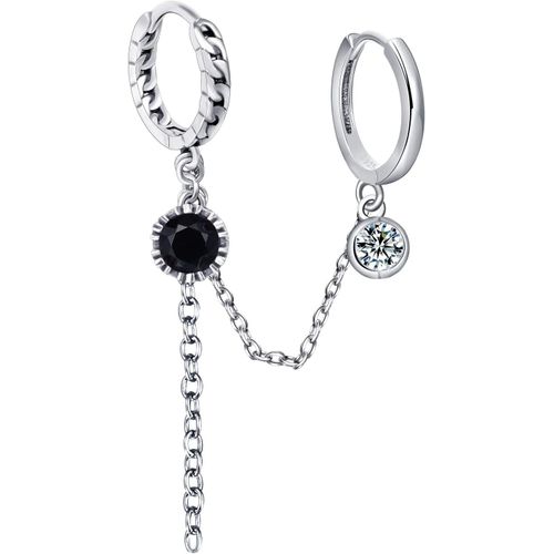 Kgabery-Boucles D'oreilles Créoles Punk Rock-Mini Boucle D'oreille En Zircon Noir Double Perçage En Argent Sterling Pendentif Chaîne Étoile Bijoux Cadeau Pour Femmes Filles