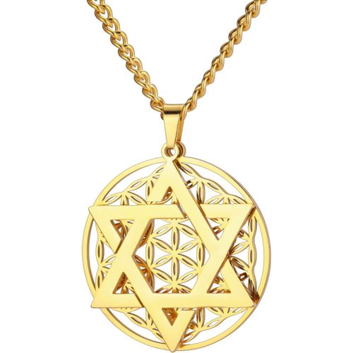 Kgabery-Collier Étoile De David Fleur De Vie Pour Femmes Mandala Géométrie Sacrée Protection Déclaration Famille Pièce De Monnaie Pendentif Chaîne Collier