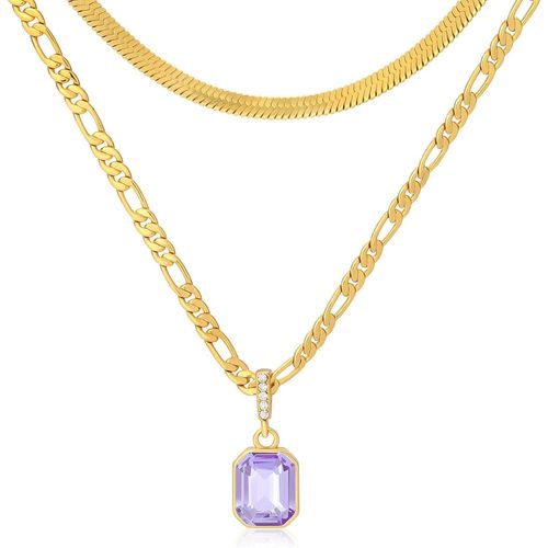Kgabery-Colliers En Cristal En Couches D'or 18 Carats,Colliers Chaîne Figaro 3mm|4mm Serpent Chaîne Collier Ras Du Cou Pour Femmes Filles Bijoux Cadeaux