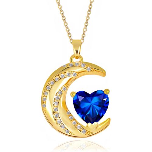 Kgabery-Cristal Zircon Lune Coeur Pendentif Nouvelle Lune Collier|Plaqué Or 18k Rubis Saphir Planète Diamant Bijoux Cadeau Pour Femme Maman Fille Petite Amie