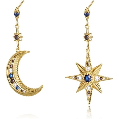 Kgabery-Boucles D'oreilles Pendentifs Étoile Lunaire En Argent Sterling 925,Boucles D'oreilles Asymétriques Avec 5a Zircone Cubique Pour Femme,Boucles Hypoallergéniques