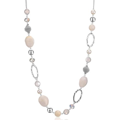 Kgabery-Collier Long De Perles En Argent-Collier Boheme Long Avec Perles De Cristal Et De Pierre Bijoux Fantaisie-Belle Idée De Cadeau De Fête Des Mères