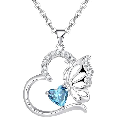 Kgabery-Collier Femme Argent Sterling 925 Coeur Papillon Décembre Pierre De Naissance Pendentif Bijoux Anniversaire