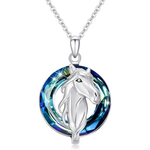 Kgabery-Collier Cheval En Argent Sterling 925 Avec Pendentif Cheval En Cristal Bleu-Cadeau Pour Femme Et Adolescente-Argent Sterling (Bleu),Argent Sterling,Cristal