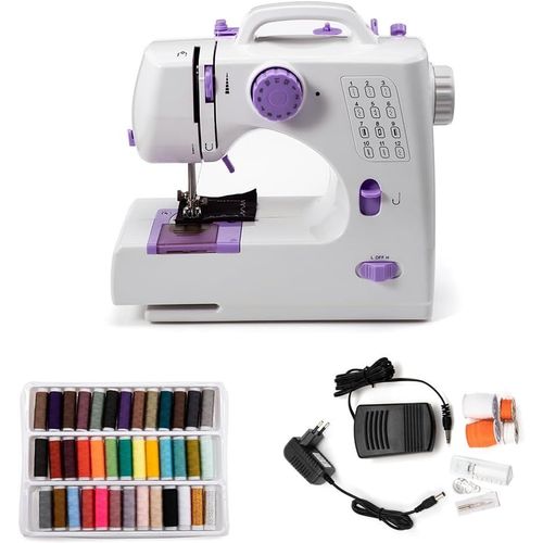 Mini machine à coudre électrique portable pour débutants,12 points Dual Speed avec pédale (Purple)