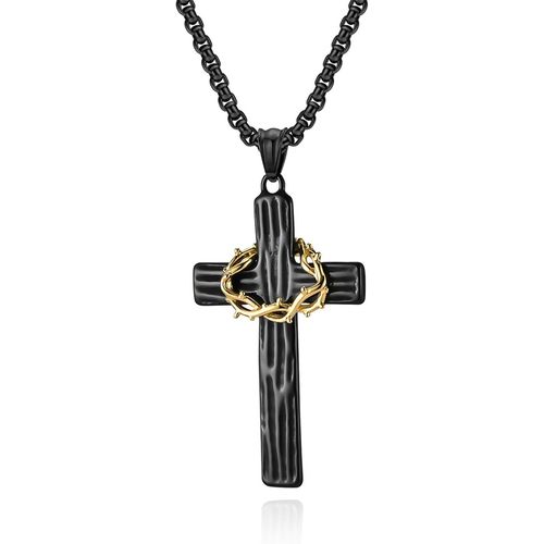 Collier Croix Couronne D'épines Fait Main, Bijou Religieux Chrétien, Cadeau Pour Femmes Et Hommes, Élégant Pendentif Croix Couronne En Acier Inoxydable