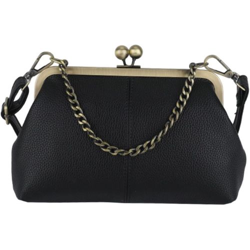 Sac en cuir pour femme avec fermeture à loquet et cadre en métal, sac à main en cuir à bandoulière, sac à main avec chaîne en métal, sac de soirée