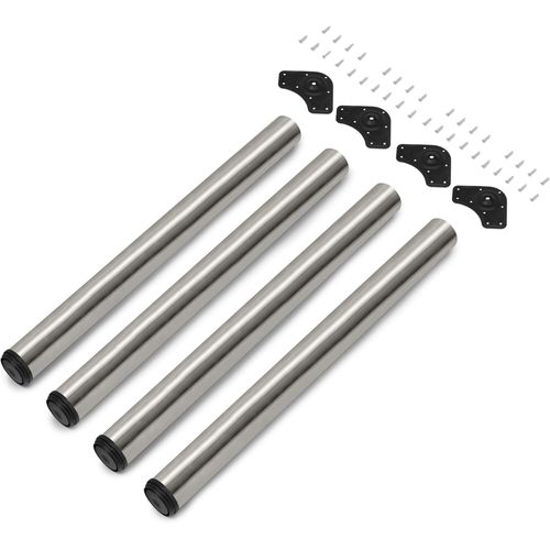 Pieds De Table Réglables Ø60x830mm, Set De 4 Pieds De Table En Acier, Réglage En Hauteur 830-850mm, Niquel Satiné[Jia5288269]