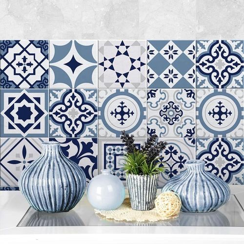 Autocollants Carrelage Salle De Bain Et Cuisine 12 Pcs 15X15 Cm - Ps00099 Décoration Murale En Carrelage Mosaïque Pvc Imperméable Style Carreaux De Ciment Azulejos[JIA5287460]