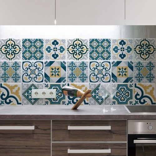 Autocollants Carrelage Salle De Bain Et Cuisine 12 Pcs 15X15 Cm - Ps00105 Décoration Murale En Carrelage Mosaïque Pvc Imperméable Style Carreaux De Ciment Azulejos[JIA5287477]