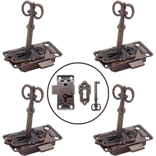 4 Pièces Serrure Antique Et Clé Serrure De Porte De Placard Vintage Classique Serrure Meubles Décoratifs Pour Boîtes Aux Lettres, Casiers, Armoires, Boîtes À Outils (Bronze Rouge)[Jia5286705]