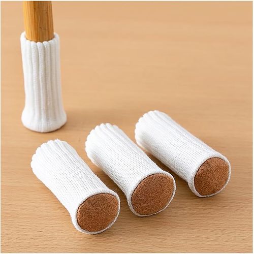 Lot De 8 Chaussettes De Chaise Élastiques Tricotées Pour Pieds De Chaise Ronds Et Carrés - Antidérapantes - Protection Du Sol - Évitez Les Rayures Et Les Bruits - Blanc[Jia5288030]