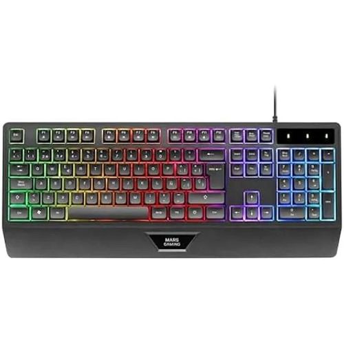 MARSGAMING MK124, Clavier Ergonomique H-Mech, Repose-Poignets Intégré, Éclairage FRGB Rainbow, Clavier Gaming Antighosting Avancé,