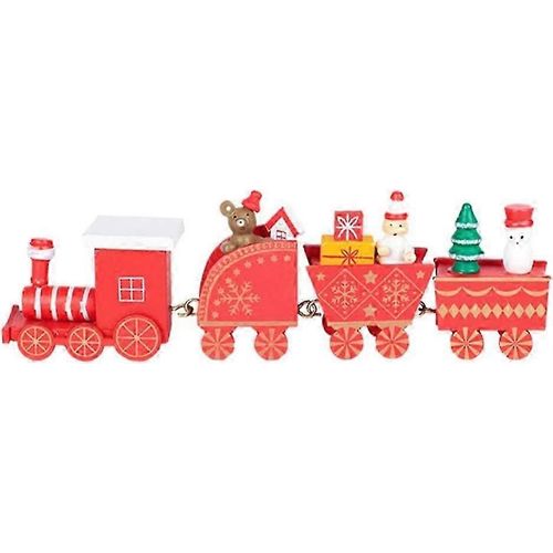 Noël Train en bois jouet Miniature bonhomme de neige Figure renne décoratif (rouge)