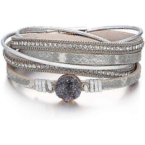 Femmes Multi-Couche Cuir Wrap Bracelet Bracelet Fait Main Corde Tressée Manchette Bracelet Avec Boucle Magnétique Bijoux