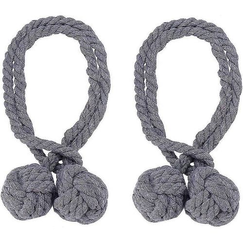 Nouveau 1 Paire De Nouches De Rideau En Coton Naturel Tricoté À La Main Avec Double Boule (Gris)