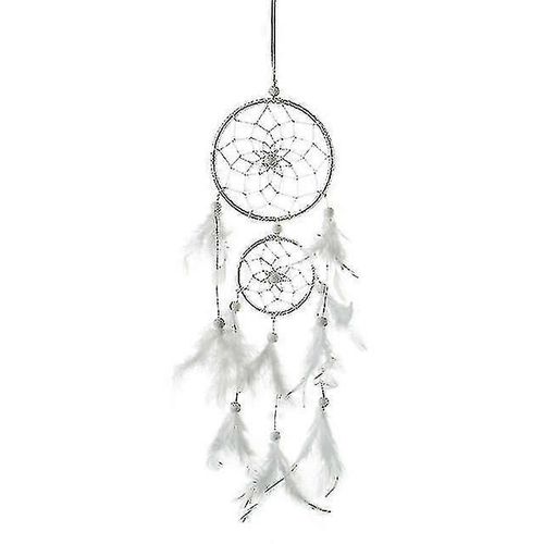 Catcher de rêves en plumes, grand capteur de rêves avec 2 cercles (blanc)