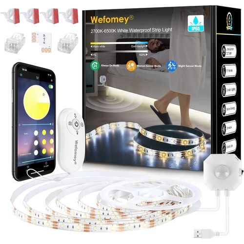Gothicana By Empruban Led Blanc Chaud Avec Detecteur De Mouvement, 3m Imperméable Dimmable 2700-6500k Bande Led Blanc Froid Pour Cuisine, Meuble, Vitrine, Escalier, Chambre Décoration