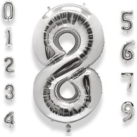 ChenQuanSarl- Ballon Géant Chiffre 8 Argenté 40 Pouces 101 Cm Grand Ballon Anniversaire Argenté Numero 8 Ans À Hélium Garçon Fille Ballon De Baudruche Mylar Décoration Pour Baby Shower Anniversaire