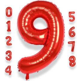 ChenQuanSarl- Ballon Géant Chiffre 9 Rouge 40 Pouces 101 Cm Grand Ballon Anniversaire Rouge Numero 9 Ans À Hélium Garçon Fille Ballon De Baudruche Mylar Décoration Pour Baby Shower Anniversaire