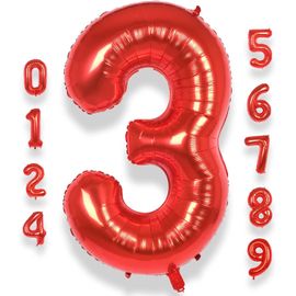 ChenQuanSarl- Chiffre Anniversaire Geant 3 Rouge 40 Pouces 101 Cm Ballon Géant Rouge Numero 3 Ans À Hélium Garçon Fille Ballon De Baudruche Mylar Décoration Pour Baby Shower Anniversaire