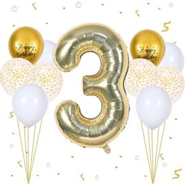 ChenQuanSarl- Ballon Anniversaire 3 Ans Champagne D'Or, 11Pcs Ensemble Ballon D'Anniversaire Avec Grand Foil Ballon Numéro 3, 101Cm Ballons De Baudruche, Ballon 3 An Deco Birthday Vole Grâce À L'Hèli