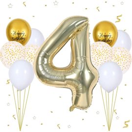 ChenQuanSarl- Ballon Anniversaire 4 Ans Champagne D'Or, 11Pcs Ensemble Ballon D'Anniversaire Avec Grand Foil Ballon Numéro 4, 101Cm Ballons De Baudruche, Ballon 4 An Deco Birthday Vole Grâce À L'Hèli