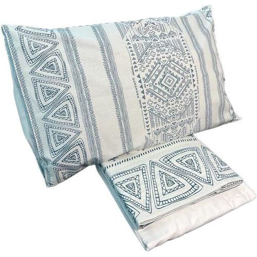 Chenquansarl-Indigo Parure De Lit, Drap Plat, Drap Plat, Drap Plat, Taie D'oreiller, 100% Pur Coton, Blanc Pétrole, Chambre À Coucher