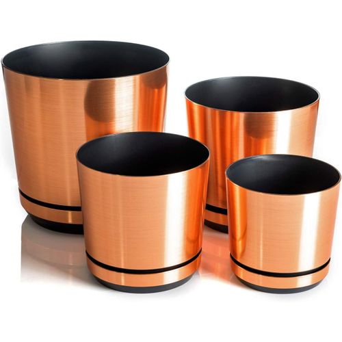 ChenQuanSarl-Ensemble De 4 Cache-Pots Motif 021 Cuivre En Tailles 26 Cm, 21 Cm, 18 Cm Et 16 Cm; Pots Décoratifs En Plastique Sans Trous De Drainage; Pour Plantes, Fleurs Et Compositions Végétales.